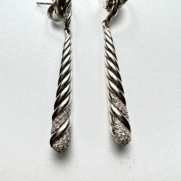 DAVID YURMAN DIAMOND And Sterling Drop Cable Earrings - Picture 3 of 9